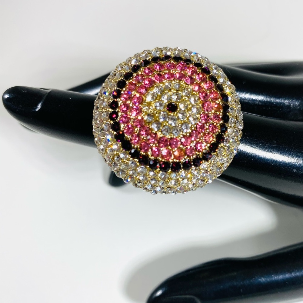 Large pave rhinestone adjustable cocktail ring